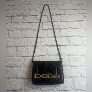 Bebe Black Quilted Crossbody Bag with Chain Strap.